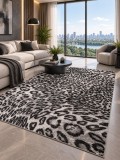 Cumpara ieftin Covor Leopard 11066-190, Marime 80 x 150 cm, Gri, Inaltime Fir 9 mm, Antialergic, Polipropilena, Living, Dormitor, Sufragerie, Birou