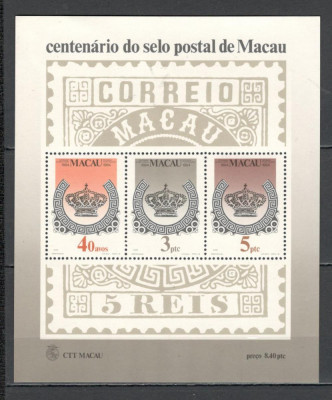 Macao.1984 100 ani marca postala-Bl. MM.881 foto