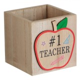 Suport Pixuri Lemn, Design &quot;#1 Teacher&quot; sau &quot;Best Teacher Ever&quot;, Dimensiuni 9x9x9cm