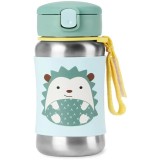 Skip Hop Spark Style Straw Bottle sticlă inoxidabilă pentru apă cu pai Hedgehog 12 m+ 350 ml