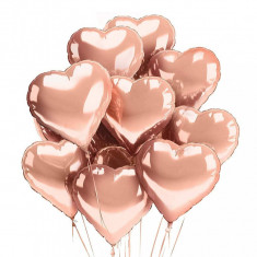 Buchet 5 baloane folie in forma de inima, Magic Heart Gold Roze, 18 inch