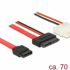 Cablu Slim SATA la SATA 7 pini + 2 pini alimentare M-T 70cm, Delock 84791