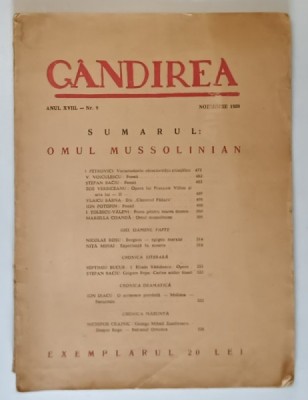 GANDIREA , REVISTA , ANUL XVIII , NR. 9 - OMUL MUSOLINIAN , NOIEMBRIE 1939 foto