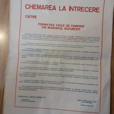 Anii 80, Afis comunist, Chemare la intrecere, pompieri, POLICOLOR Bucuresti