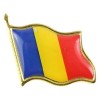 Insigna steag tricolor Romania din metal auriu cu email, model brosa cu ac de siguranta, 20 x 20 mm