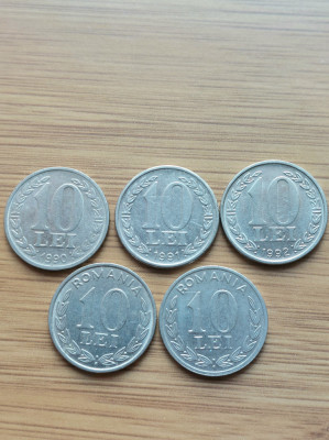 Moneda Romania 10 lei anul 1990,1991,1992,1994,1995 foto