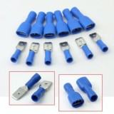 Set 12 Papuci Auto Terminali Izolați 6.3mm, Albastru, Conectori Electrici Auto, Mufă Tată-Mamă Izolată