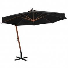 vidaXL Umbrelă suspendată cu stâlp, negru, 3,5x2,9 m, lemn masiv brad