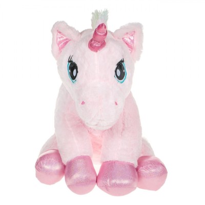 Jucărie Plus, Unicorn, Roz, Coamă Multicolor, 60cm foto