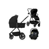 Carucior 3 in 1 Lionelo Meril Negru, landou XL, reversibil, scoica auto ADAC, accesorii, pana la 22 kg