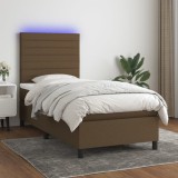 vidaXL Pat cu arcuri, saltea și LED, maro &icirc;nchis, 80x200 cm, textil