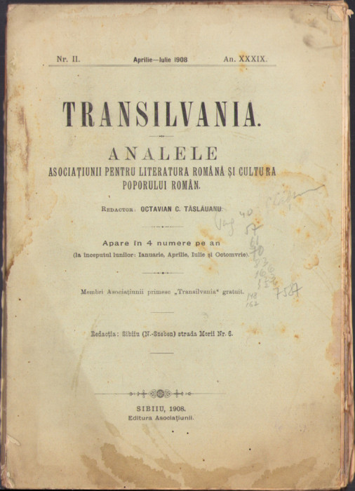 HST C1351 Revista Transilvania Analele ASTRA III/1908