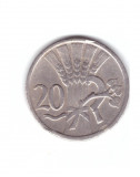 Moneda Cehoslovacia 20 haleru / haler 1924, stare foarte buna, curata, Europa, Cupru-Nichel