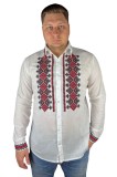 Bluza tip ie barbati R187 alb crystal/rosu , marimea 3XL, Bumbac, La baza gatului