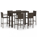 VidaXL Set bar exterior cu cotieră, 7 piese, maro, poliratan