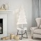 Gossi brad de craciun decorativ, alb, 120 cm, lemn de pin masiv