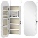 HOMCOM Oglindă-dulap pentru bijuterii cu lumină LED montabilă pe perete sau pe ușă cu &icirc;ncuietoare Oglindă &icirc;ntreagă Alb | Aosom Romania