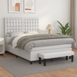 Cumpara ieftin Pat box spring cu saltea, alb, 140x190 cm, piele ecologică