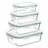 Set 4 recipiente din sticla termorezistenta, cu capac etans, BPA free, 350ml / 600ml / 1000ml / 1450ml , transparent Household NewTrend