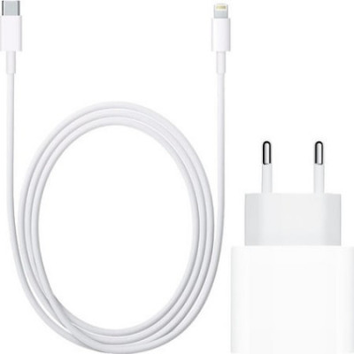 Set Incarcator iPhone USB-C 20W Fast Charger si cablu USB-C Lightning foto