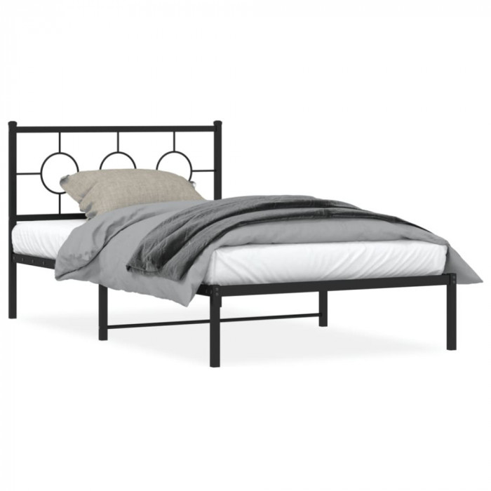 vidaXL Cadru de pat din metal cu tăblie, negru, 107x203 cm