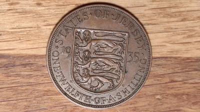 R08 Jersey -moneda de colectie bronz rara- 1 / 12 shilling 1935 -George V- xf+/aunc foto