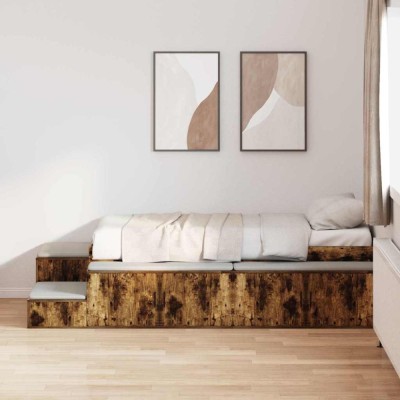 vidaXL Cadru de pat cu depozitare Stejar fumuriu 244 x 118 x 53.5 cm 3335569 foto