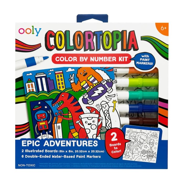 Set creativ de pictura dupa numere cu markere Colortopia - Aventuri Epice (Set de 6 culori duble)