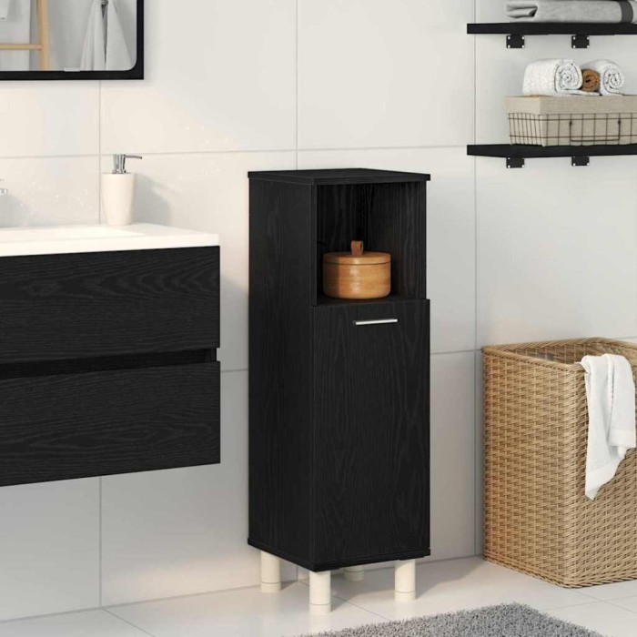 vidaXL Dulap de baie cu ușă Stejar Negru 30 x 30 x 95 cm Lemn compozit 862512