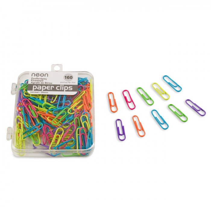 Set Agrafe Metalice Neon, 28mm, Multicolor, 160 Bucăți