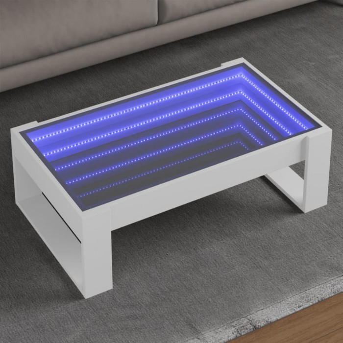 vidaXL Măsuță de cafea cu LED infinity, alb, 90x53x30 cm 847637