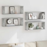 VidaXL Rafturi de perete cub, 4 buc, gri beton, 60x15x23 cm, PAL