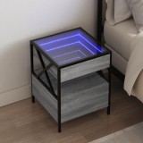 VidaXL Noptieră cu LED infinity, gri sonoma, 40x40x51 cm