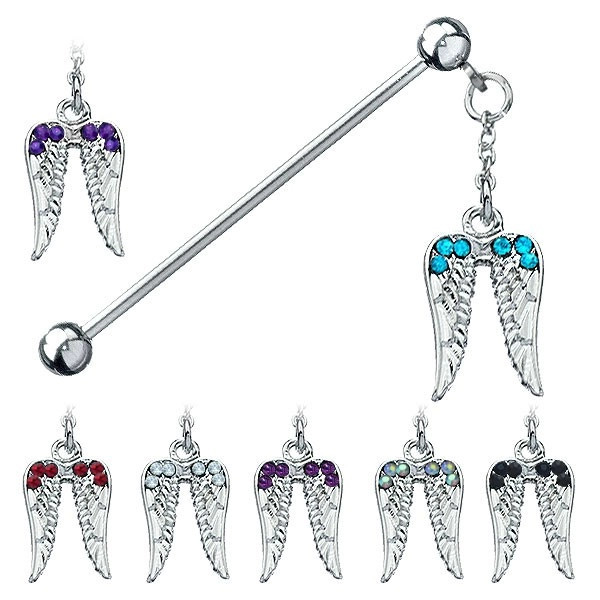 Piercing din o&Aring;&pound;el chirurgical - aripi de &Atilde;&reg;nger cu zircon - Culoare zirconiu piercing: Transparent - C