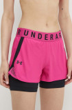 Under Armour pantaloni scurți de antrenament femei, culoarea roz, cu imprimeu, high waist