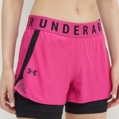 Under Armour pantaloni scurți de antrenament femei, culoarea roz, cu imprimeu, high waist