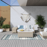 VidaXL Covor de exterior, acvamarin/alb, 80x250 cm, design reversibil