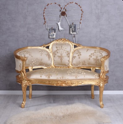 Sofa din lemn masiv auriu cu tapiterie aurie CAT099A03 foto