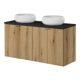 Dulap baie suspendat cu lavoar dublu 120 cm, stejar si negru