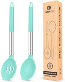 Set de 2 linguri pentru gatit BUNDLEPRO, otel inoxidabil/silicon, argintiu/albastru deschis, 7 x 34 cm