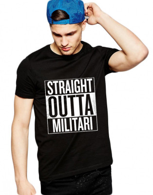 Tricou negru barbati - Straight Outta Militari - L foto
