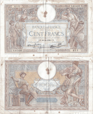 1938 (20 X), 100 francs (P-86b.7) - Franța foto