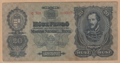 (6) BANCNOTA UNGARIA - 20 PENGO 1930 (2 IANUARIE 1930), PORTRET LAJOS KOSSUTH foto