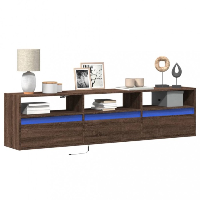 vidaXL Dulap TV de perete cu lumini LED, stejar maro, 180x31x45 cm 3307946