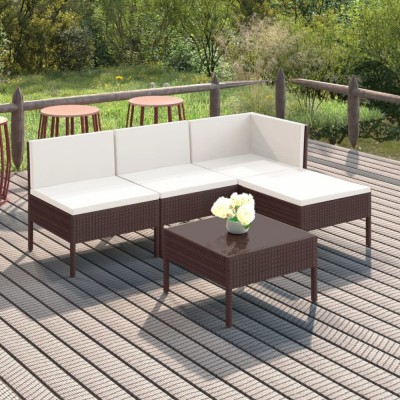 vidaXL Set mobilier de grădină cu perne, 5 piese, maro, poliratan foto