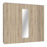Cumpara ieftin Dulap dormitor cu oglinda Luna Pako World Sonoma 220x52x200 cm