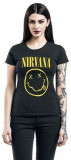 Tricou femei Nirvana - Smiley M + CD MTV Unplugged in New York, Casual, Imprimeu grafic, Negru