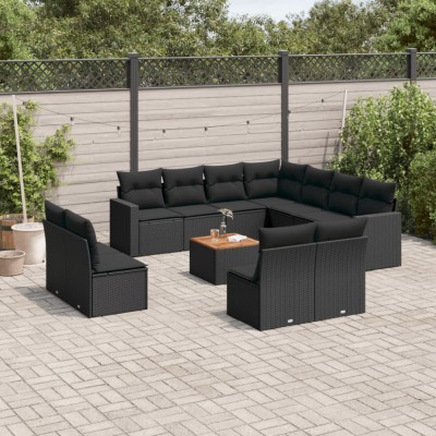 Gossi set canapele de gradina, 12 piese, cu perne, negru, poliratan foto