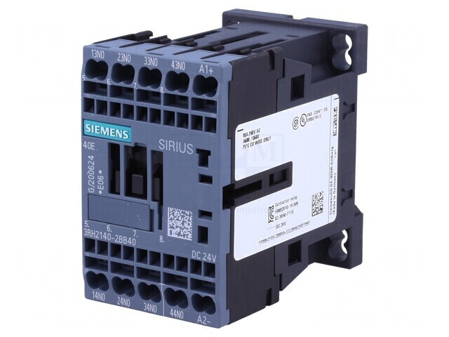 Contactor 4P NO 24VDC 10A pentru șină DIN