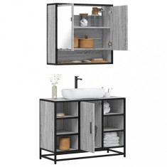 Set mobilier de baie, 2 piese, gri sonoma, lemn prelucrat foto